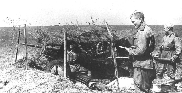 Posición antitanque soviética durante la batalla de Kursk. Julio de 1943
