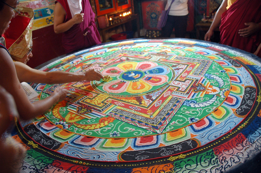 Tibetan mandala sand painting is a meditative practice