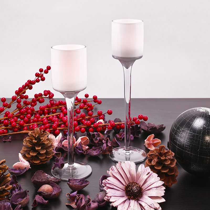 White Frosted Stemmed Candle Holders 