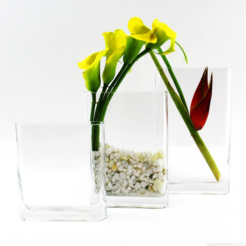 Glass Rectangle Vase Round Edge H-8" Open-7"x1.75" (Pack of 12 pcs)
