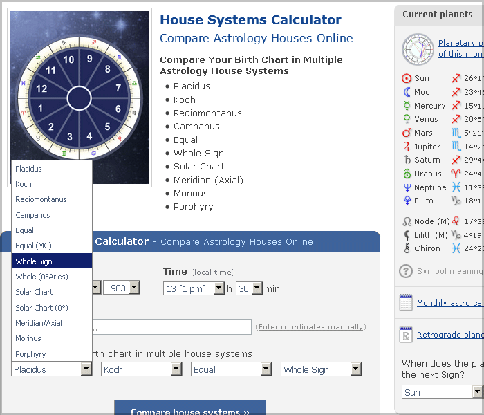 astrology houses calculator free